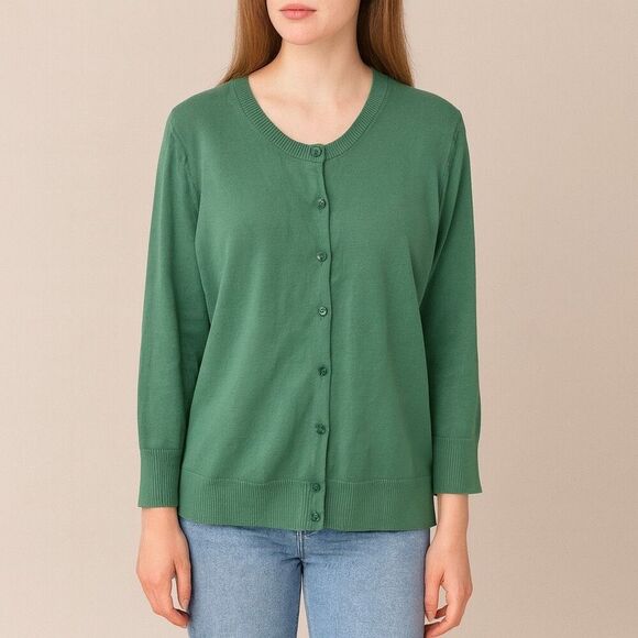 GAP solid blue Green Button Down Cardigan round neck sweater 100% cotton size XL - Picture 1 of 11